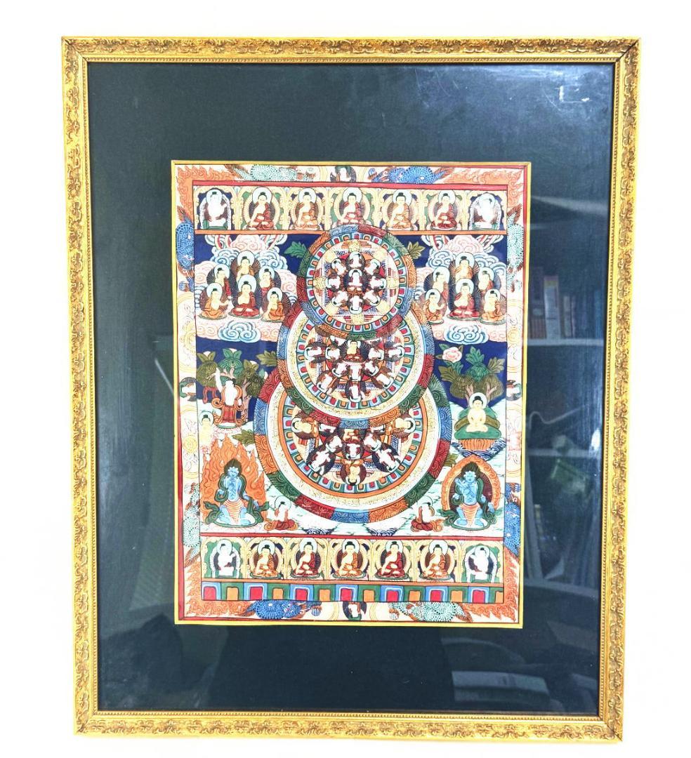 チベットタンカ 曼荼羅マンダラ仏画 絹本 肉筆 仏教美術 中国古玩WWWT133