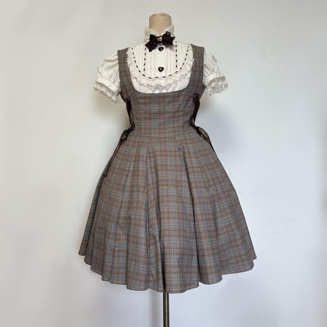 innocent Wordチェック×リボンジャンパースカート