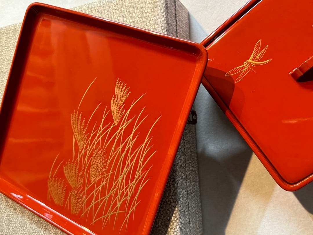 母のお茶道具 輪島塗 盆付き蓋付菓子箱　盆サイズ220mm