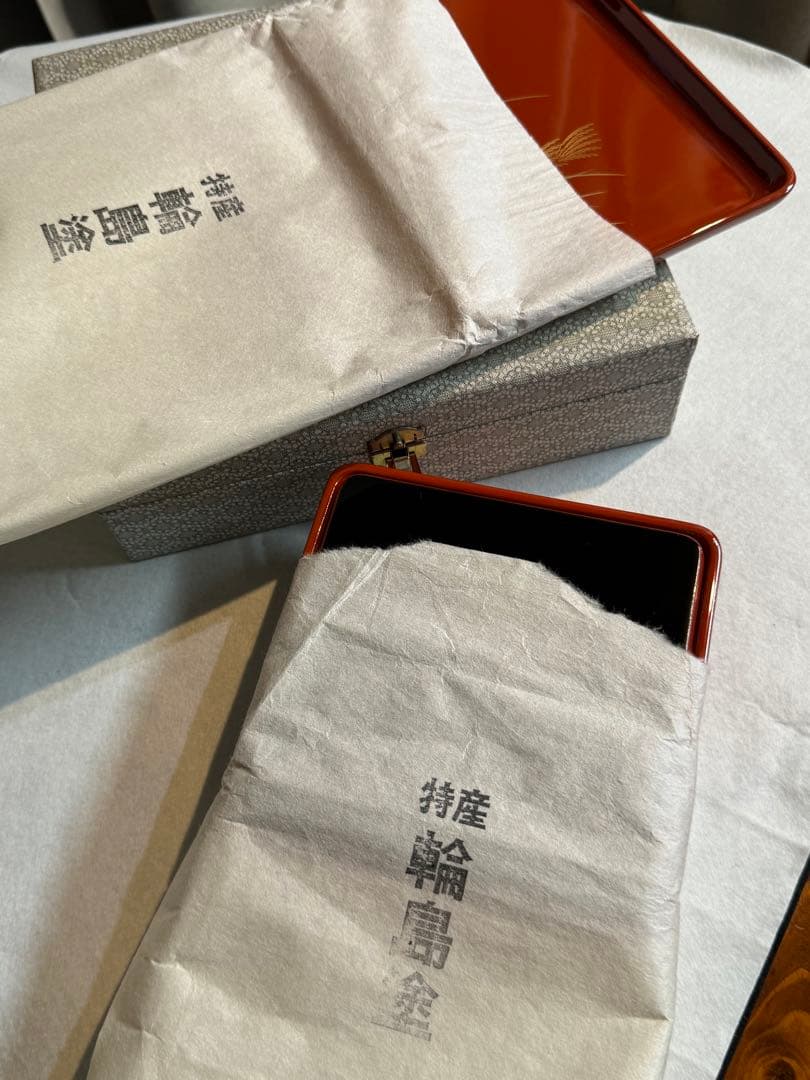 母のお茶道具 輪島塗 盆付き蓋付菓子箱　盆サイズ220mm