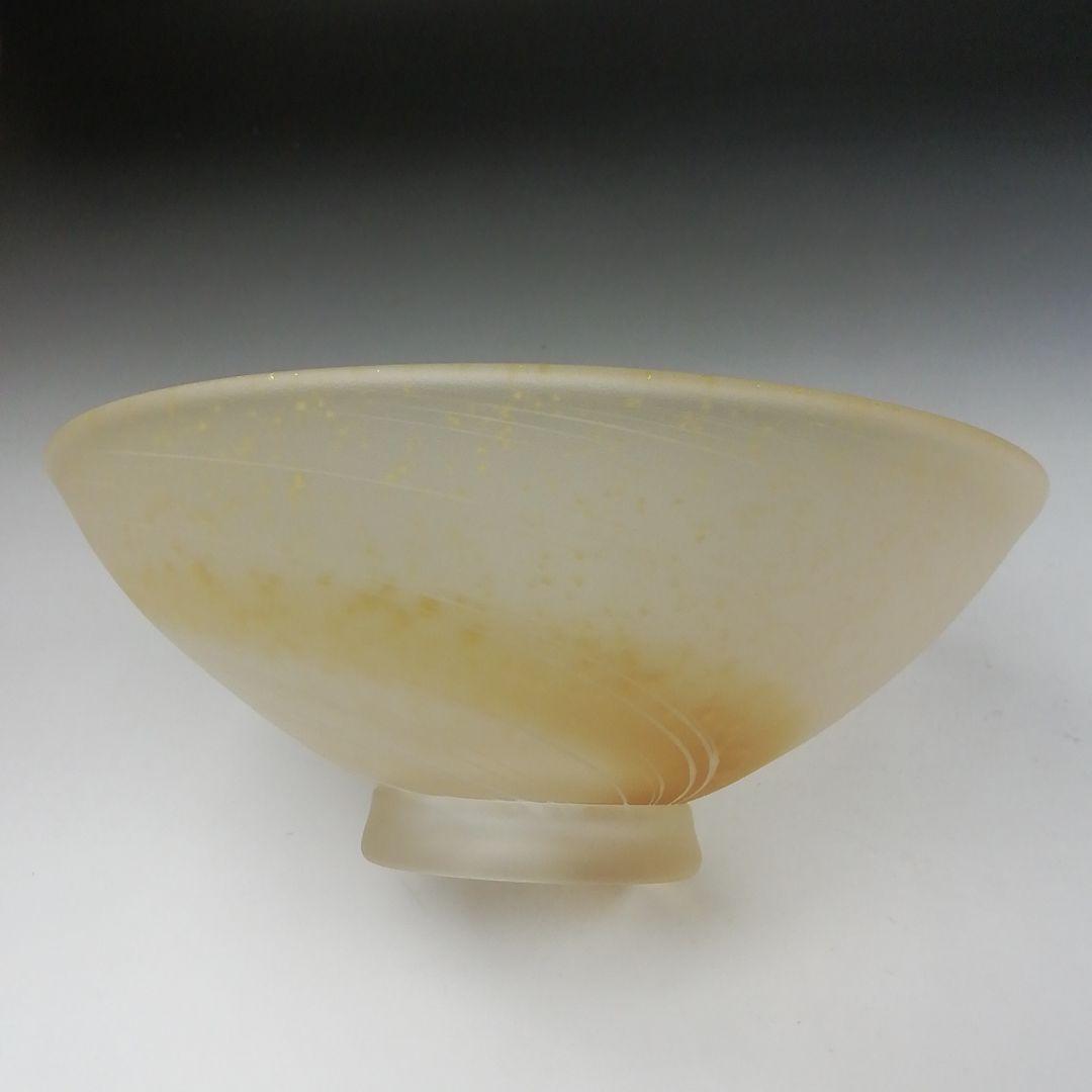 Ｔ４５１　茶碗　『瑠璃の匠』『ガラス平茶碗』『原田宗春 作』共箱　抹茶碗　茶道具