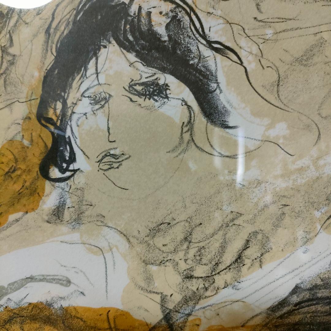 リトグラフ「レストランの女」（織田廣喜作）