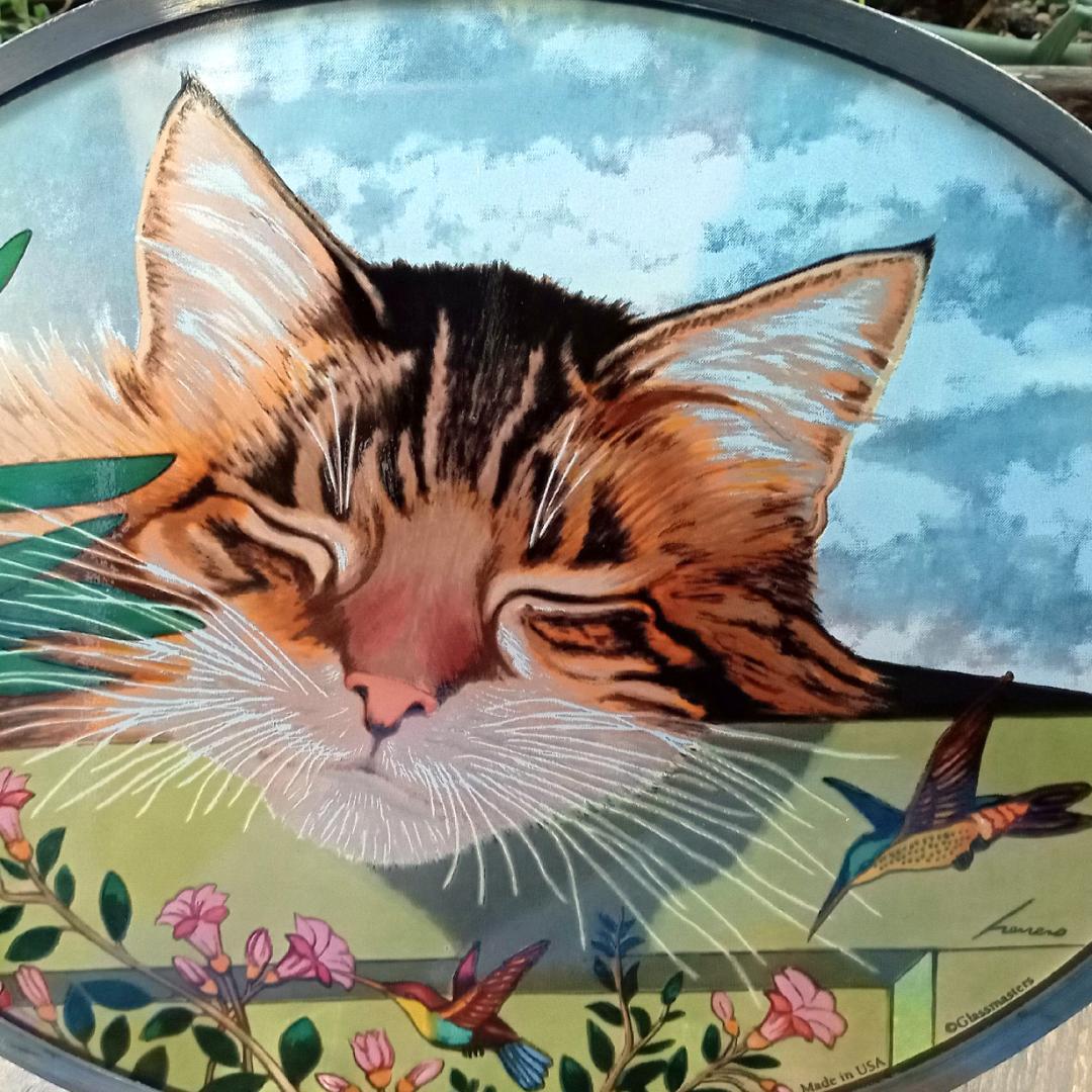 大判ヘレロ ステンドグラス ロッキー 眠り猫さん グラスマスターズ社にゃんこ