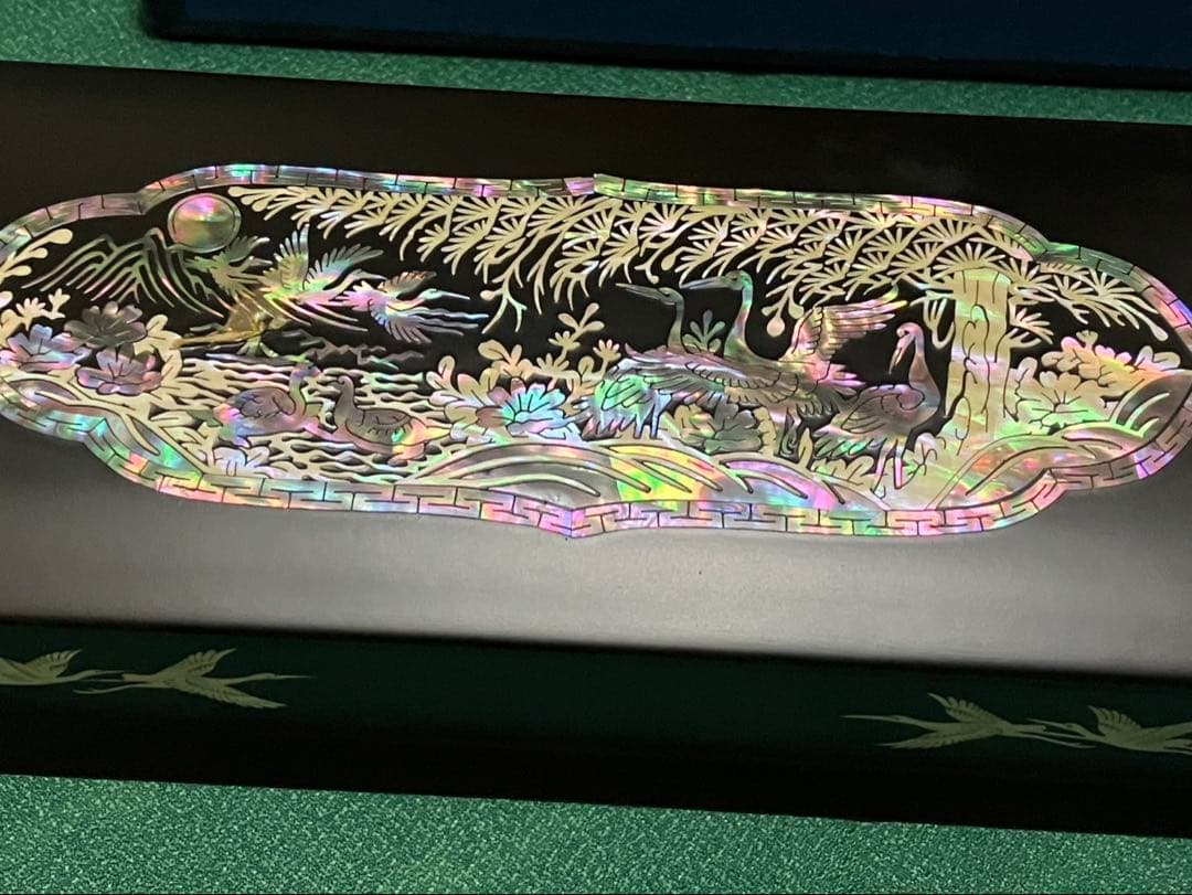 韓国高級螺鈿細工-鶴 3点セット 螺鈿漆器 名刺入れ 宝石箱 小物入れ