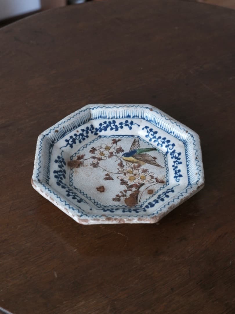 道八　阿蘭陀写し　八角菓子　江戸時代　オランダ風　皿　菓子器　箱付　Q1755