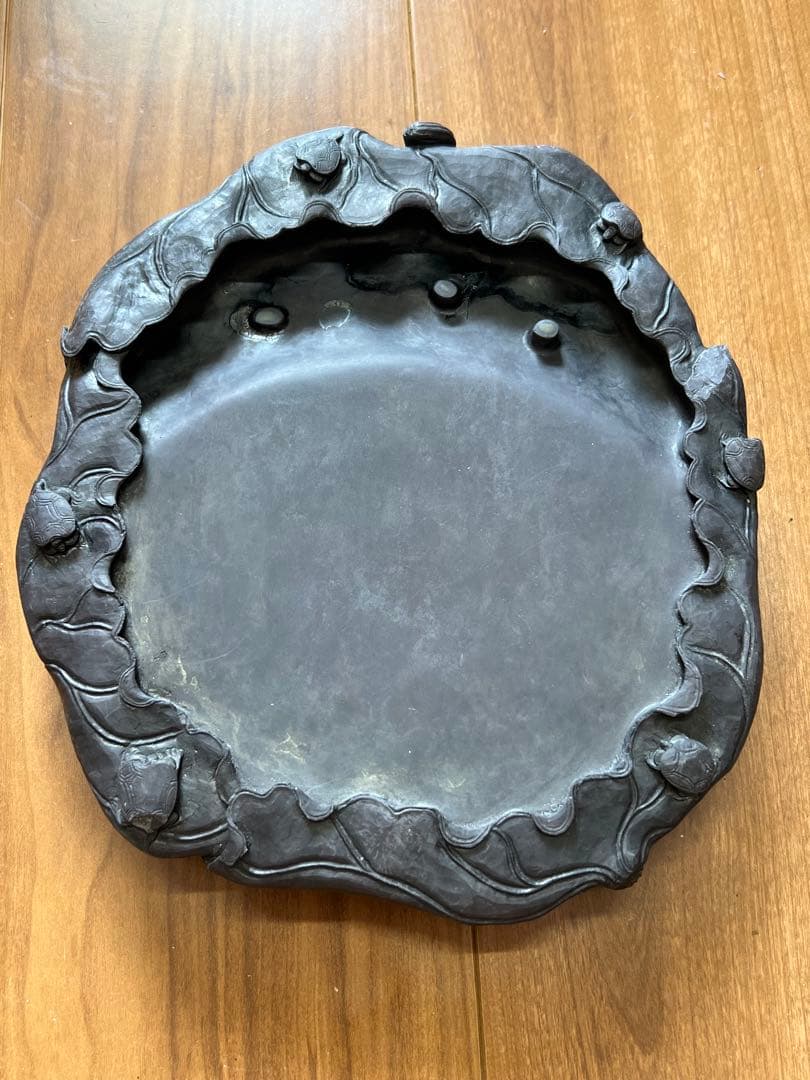 文房具 両面用　清時代蓮の花型硯 書　時代物 重さ：2664g /西X4-4