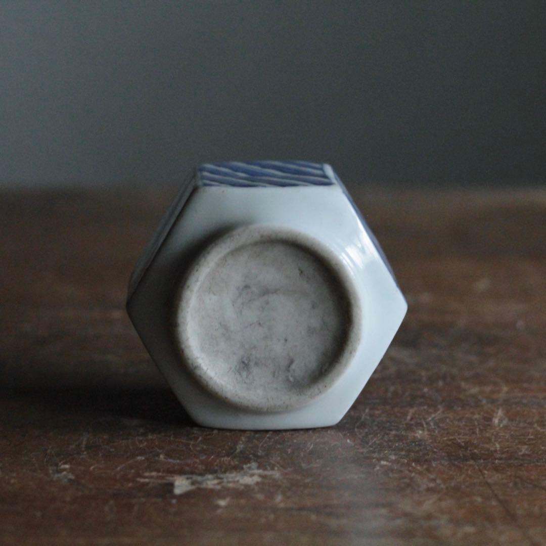 染付 面取 六角 小徳利 波千鳥 小紋柄 古美術 古道具 アンティーク