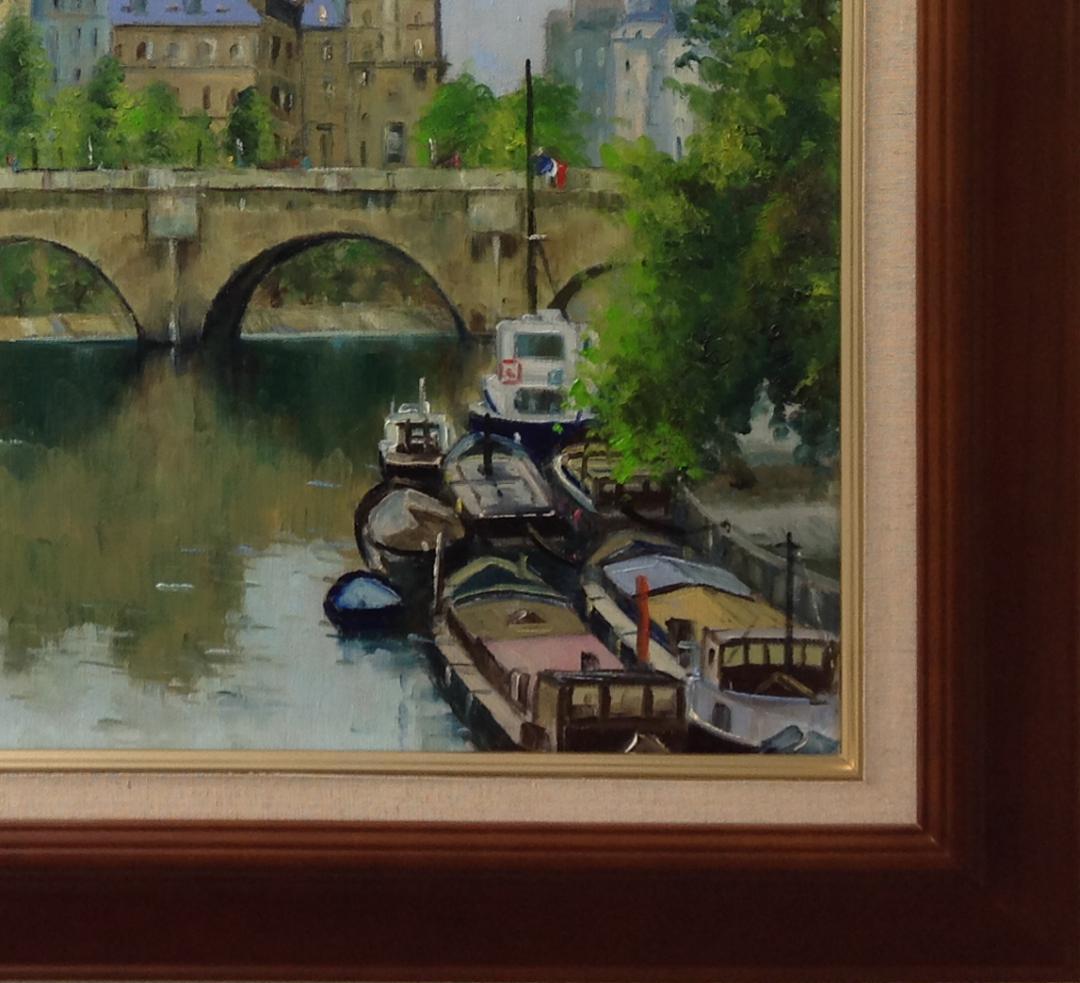 絵画 梅沢民雄 肉筆油絵 風景画 水辺 パリ セーヌ河