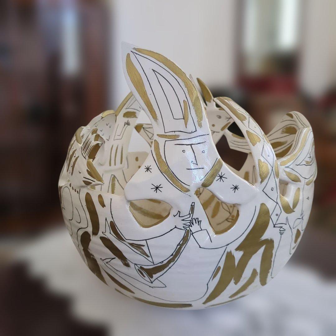 レトロ　オブジェ　手描き　作家　物入れ　ディスプレイ　アート