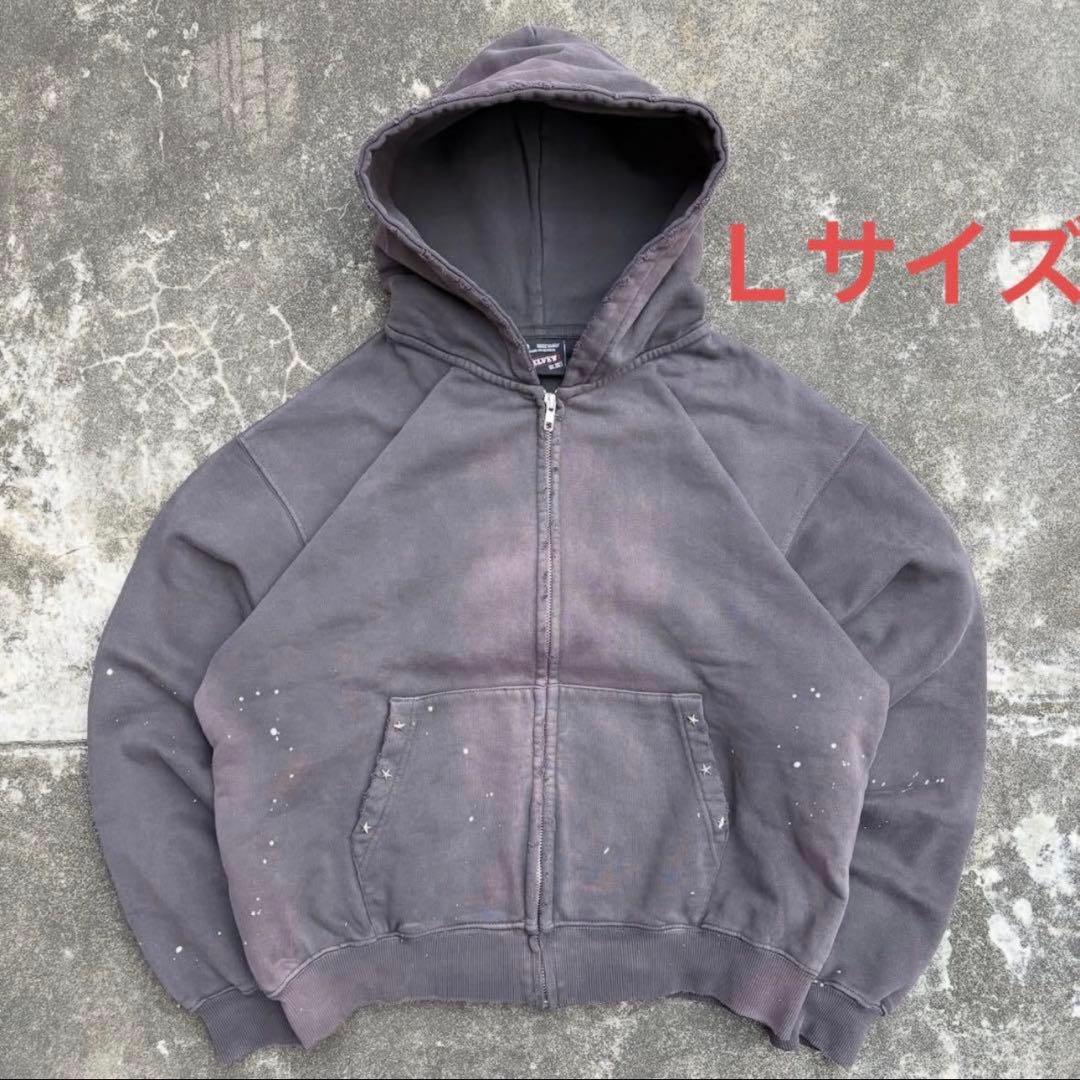 即完売BELVET Distressed Pigment Zip Hoodie
