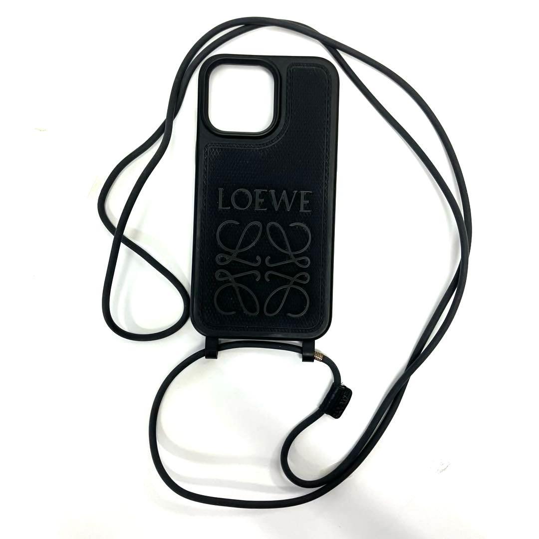 大人気☆ロエベ☆iPhone14pro maxケース☆アナグラム☆ストラップ☆黒