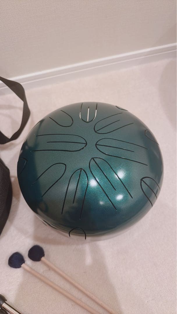さざなみドラム(小型) グリーン　A=432Hz マレット、ケース付き