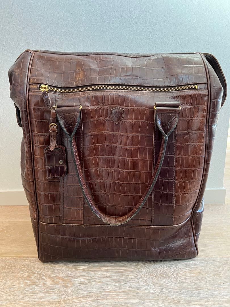 稀少：フェリージ クロコ型押し トロリーバッグ キャリー レザー ブラウン