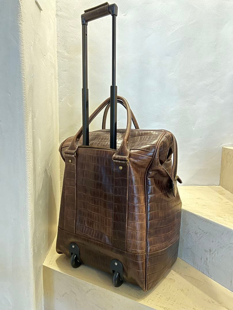 稀少：フェリージ クロコ型押し トロリーバッグ キャリー レザー ブラウン