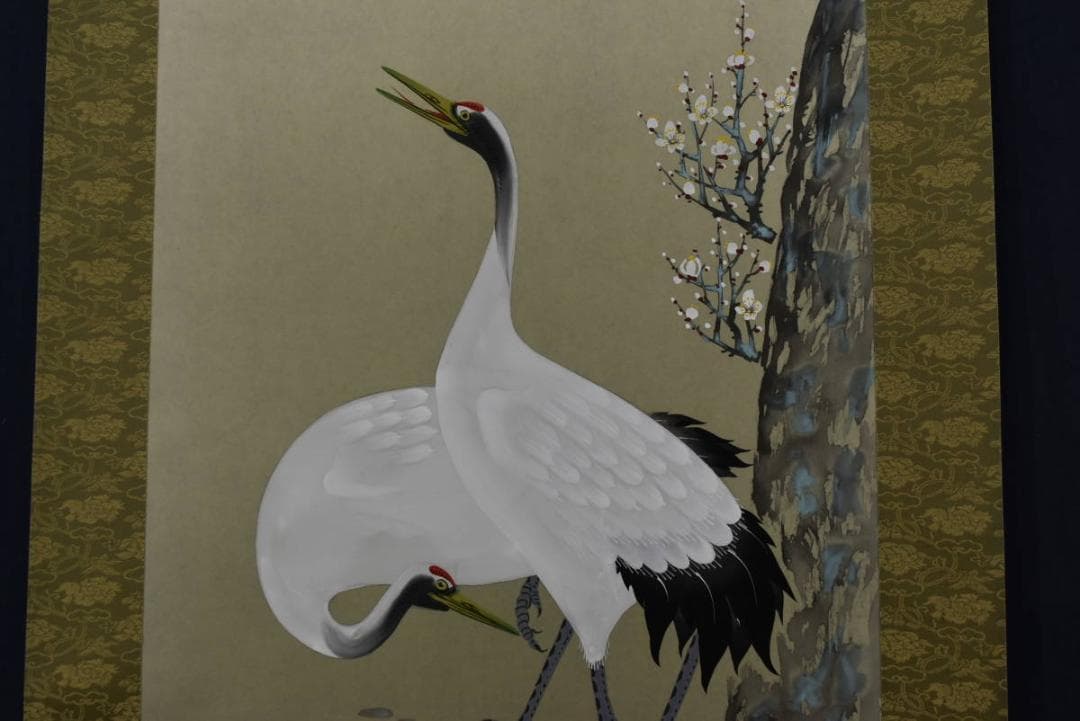 【真作】小栗春峰/双鶴之図/松竹梅鶴亀図/掛軸☆宝船☆Z-901