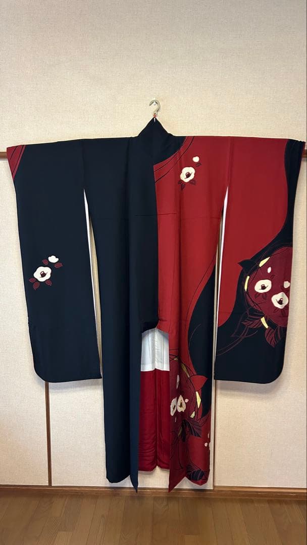 【美品✨️】振袖フルセット レトロモダン 赤 黒 椿 1998年製 成人式 卒業式