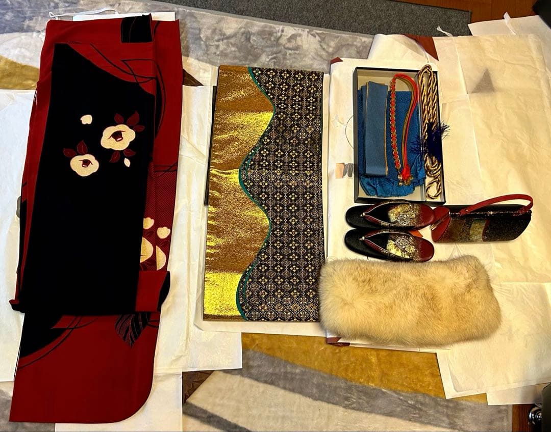 【美品✨️】振袖フルセット レトロモダン 赤 黒 椿 1998年製 成人式 卒業式