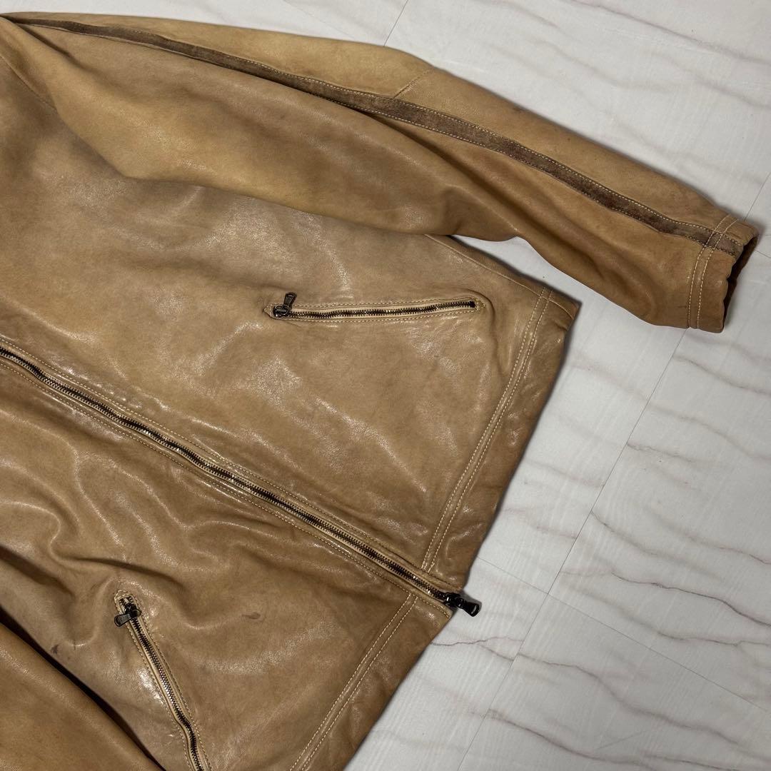 GIORGIO BRATO レザー シングルライダースジャケット ベージュ M