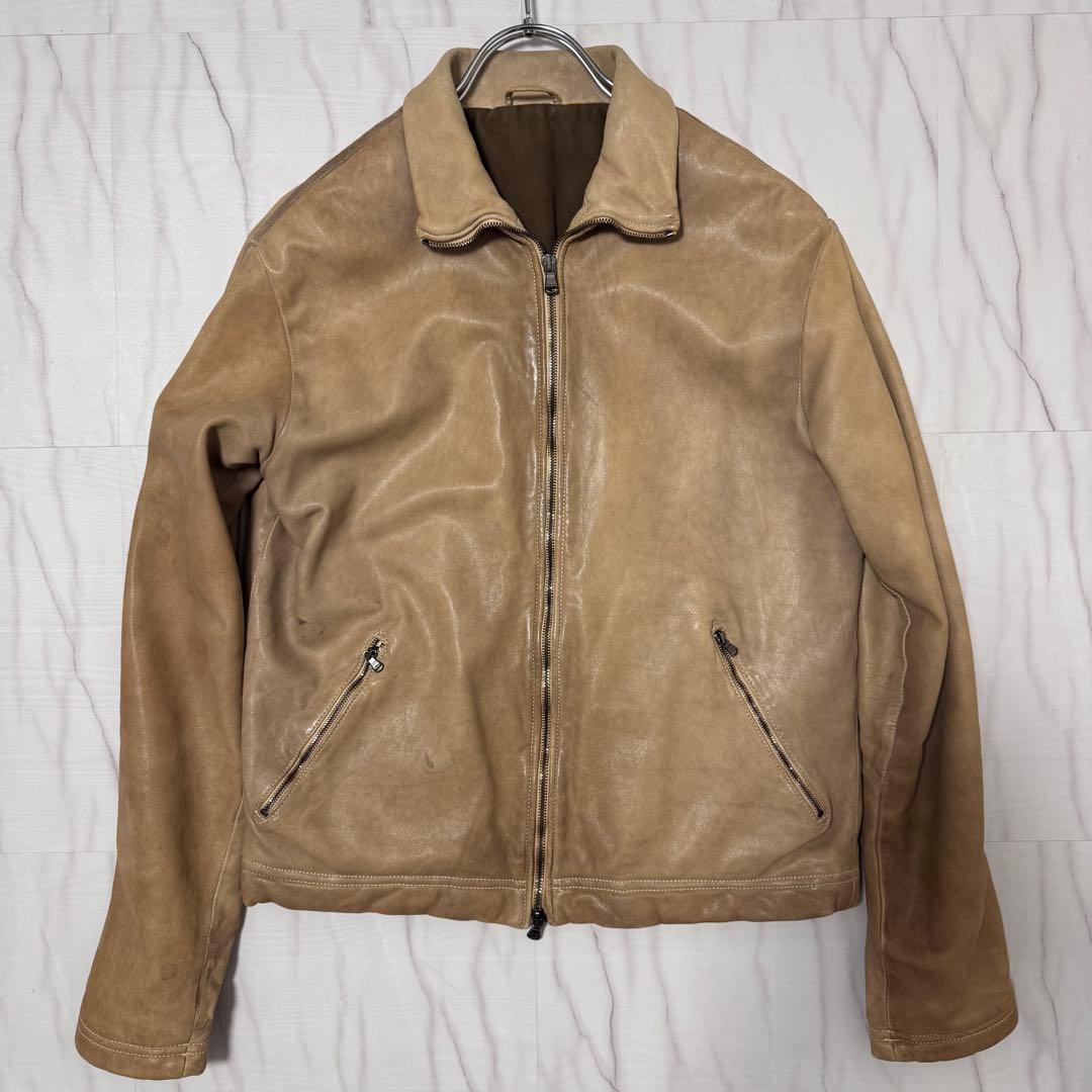 GIORGIO BRATO レザー シングルライダースジャケット ベージュ M