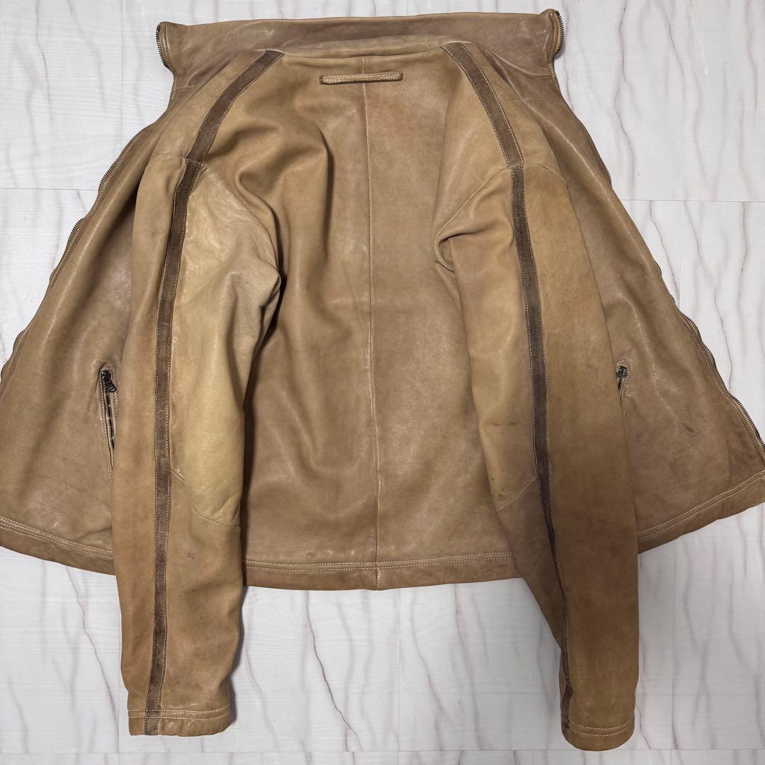 GIORGIO BRATO レザー シングルライダースジャケット ベージュ M