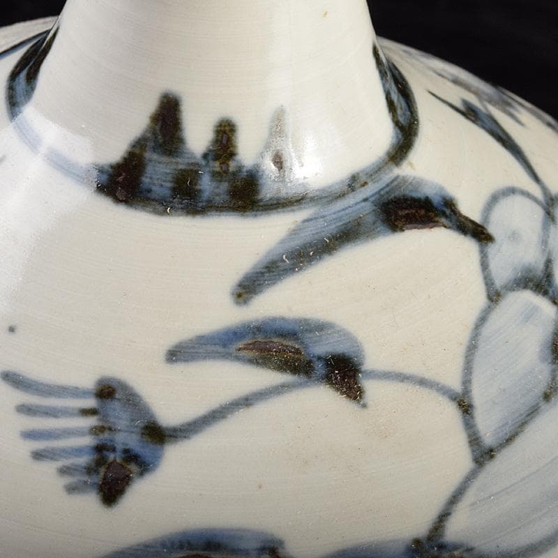 朝鮮美術　李朝　高麗白磁　染付　花文　長頸瓶　V　R4920