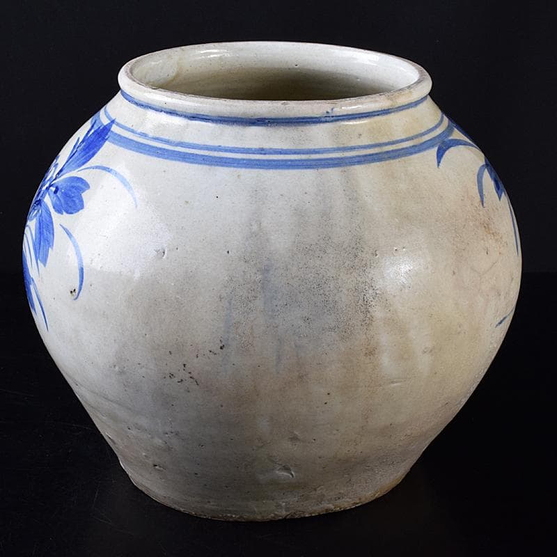 朝鮮美術　李朝　高麗白磁　染付　花文　壷　V　R7916B