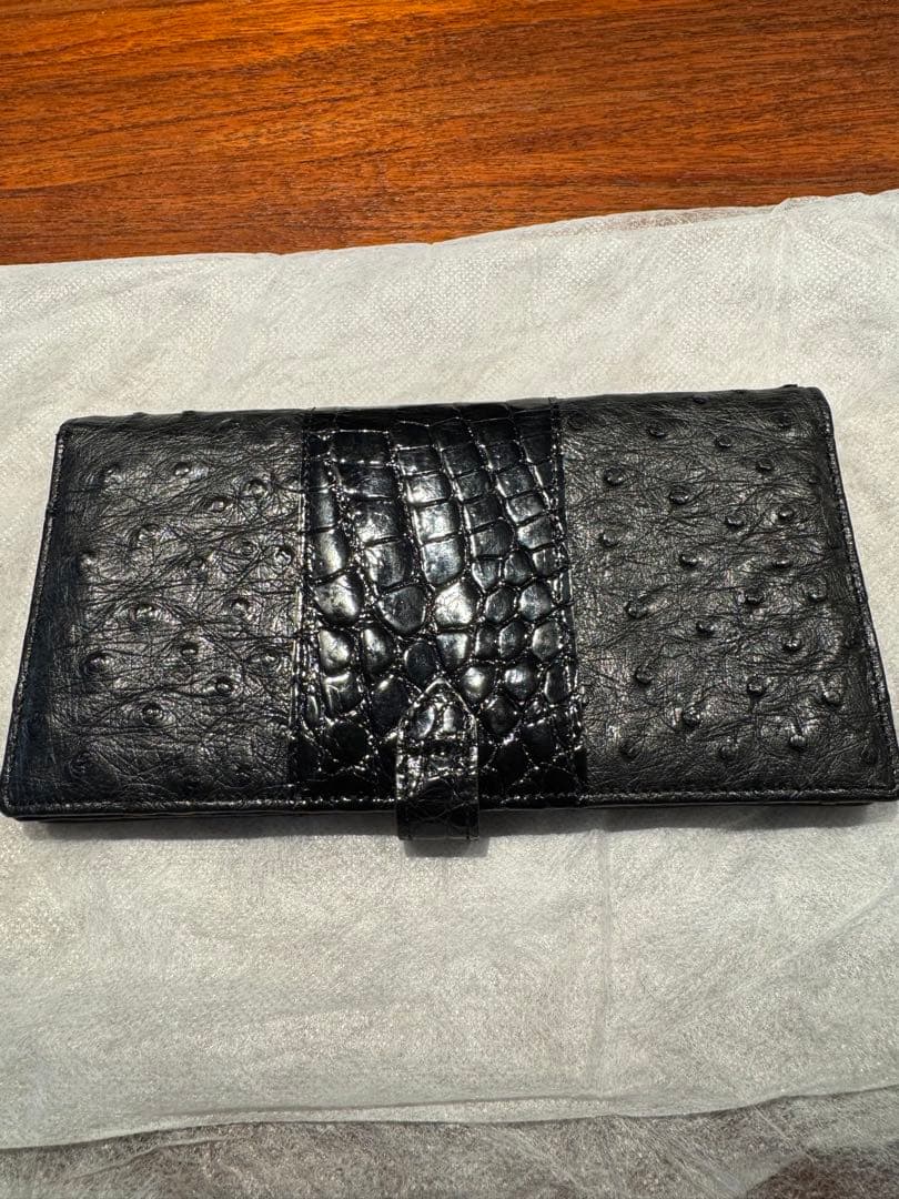 H金具　オーストリッチ　クロコダイルのコンビ 二つ折り長財布