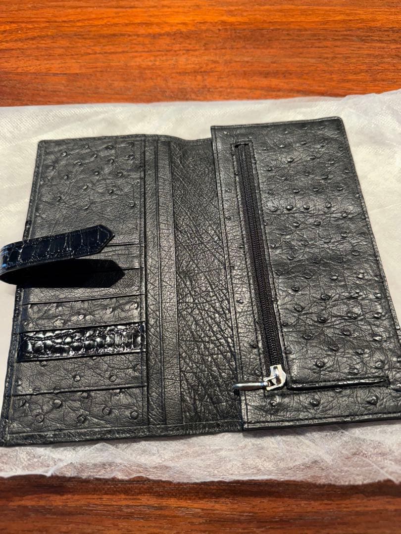 H金具　オーストリッチ　クロコダイルのコンビ 二つ折り長財布