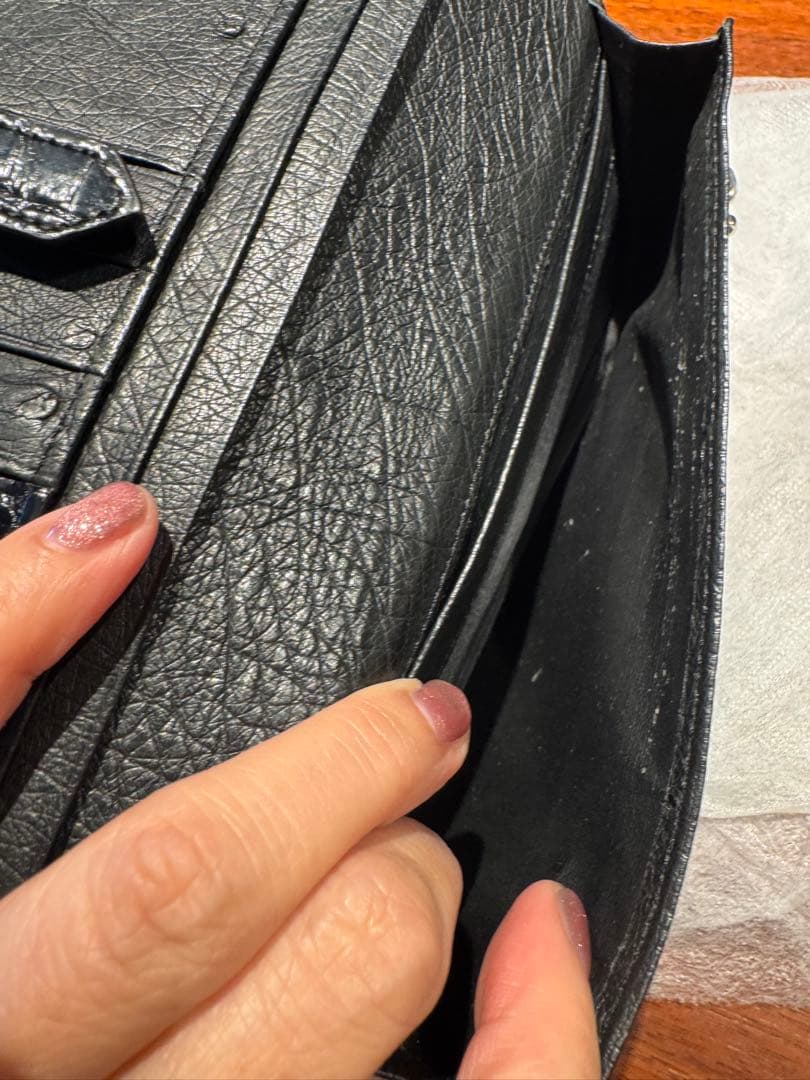 H金具　オーストリッチ　クロコダイルのコンビ 二つ折り長財布