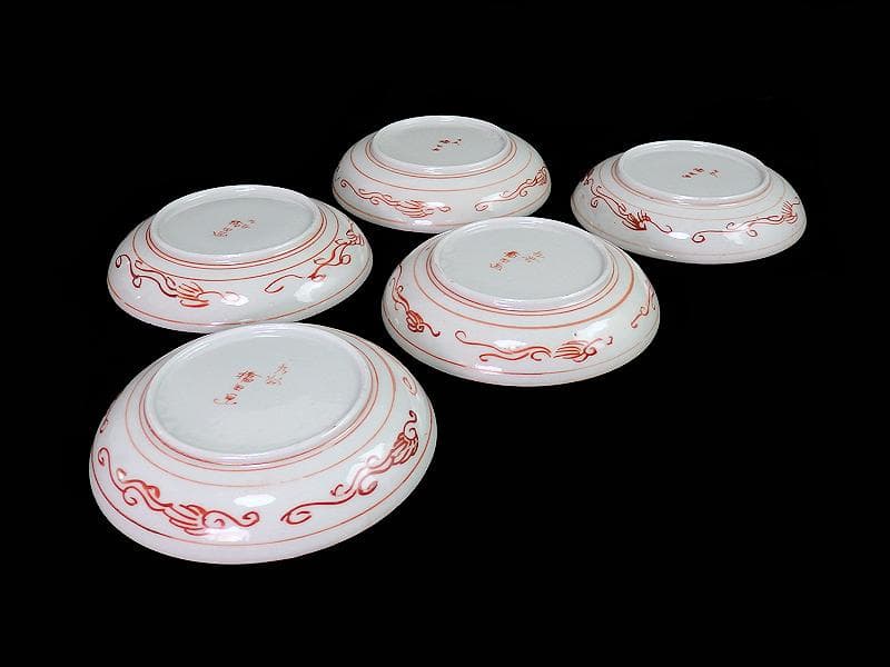 九谷焼　恵比寿大黒の図　橋田画　４寸皿　５枚　C317AS-COg