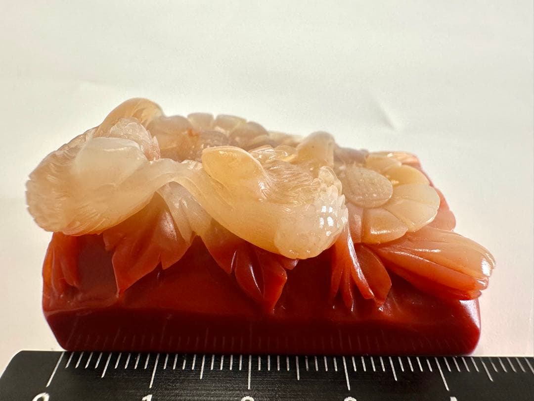 【喜上眉梢】 花鳥　美品　高級印材　篆刻　ラオス印石　水凍　朱砂