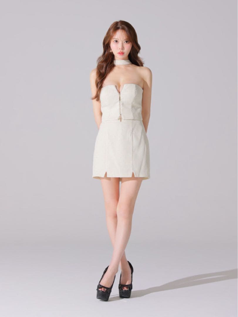 ROBE de FLEURS グロッシーホワイトミニドレス S