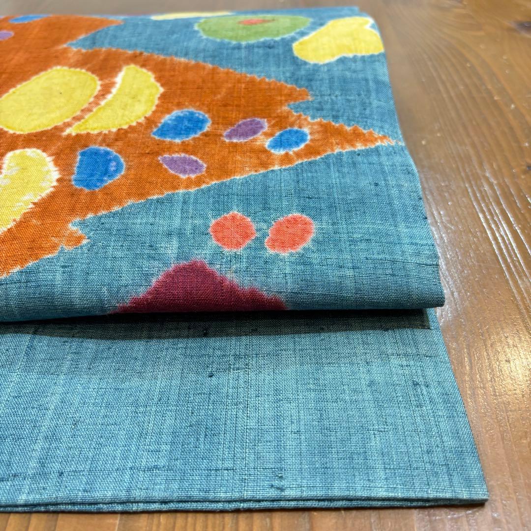 名古屋帯　九寸名古屋帯　染め帯　絞り　紬　カジュアル着物　正絹　o1568