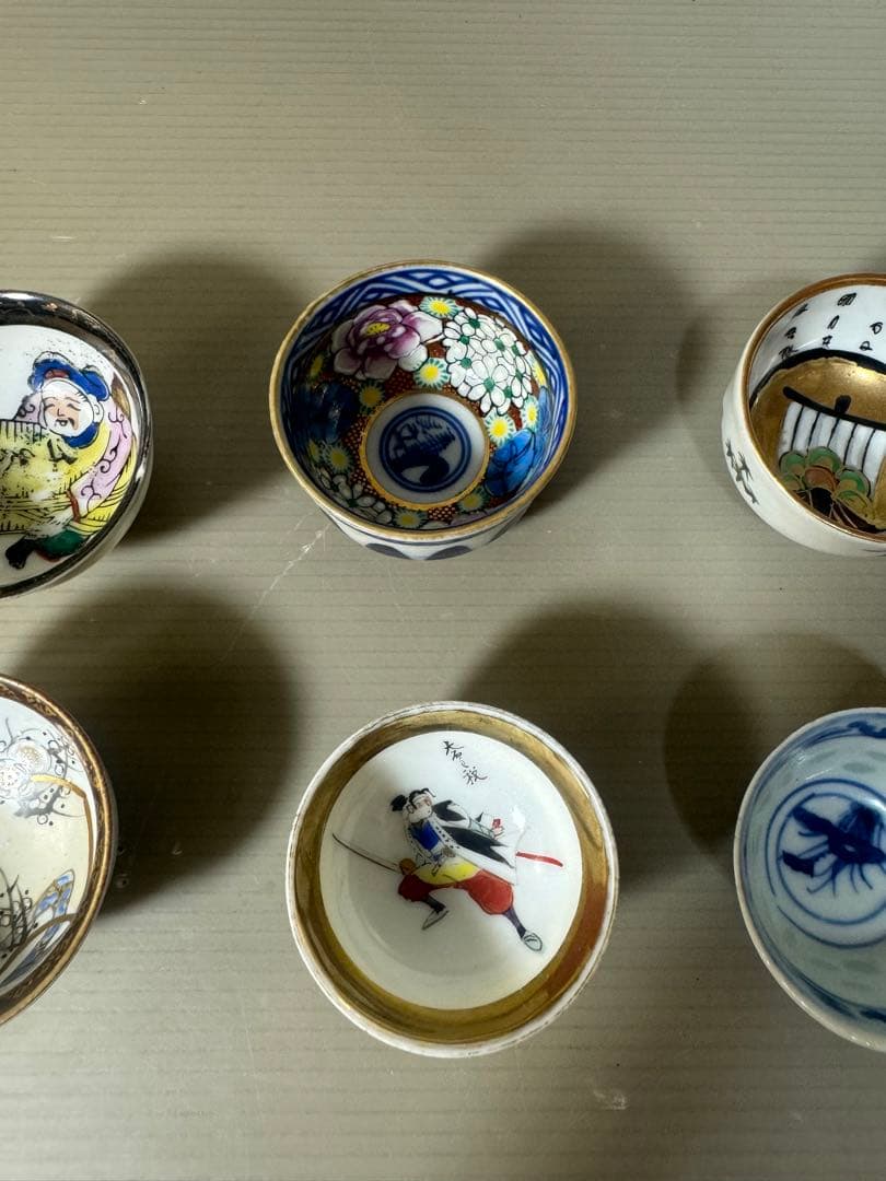 2496 まとめ売り　九谷焼　猪口　6客　時代物