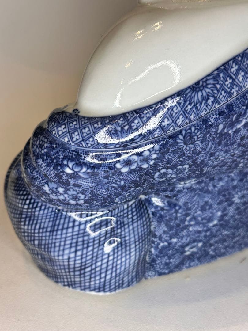 茂記生造　銘あり（底款）　青花染付　陶製仏像　置物／観賞用　時代物