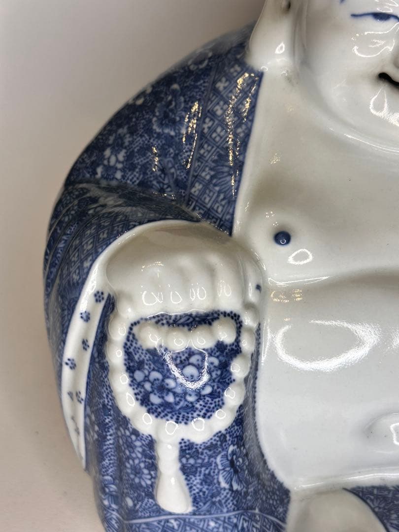 茂記生造　銘あり（底款）　青花染付　陶製仏像　置物／観賞用　時代物