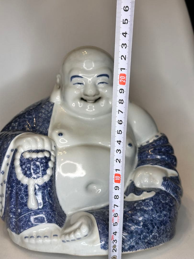 茂記生造　銘あり（底款）　青花染付　陶製仏像　置物／観賞用　時代物