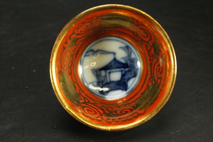 煎茶 酒器 九谷 寄せ盃 五客 時代物(A969)