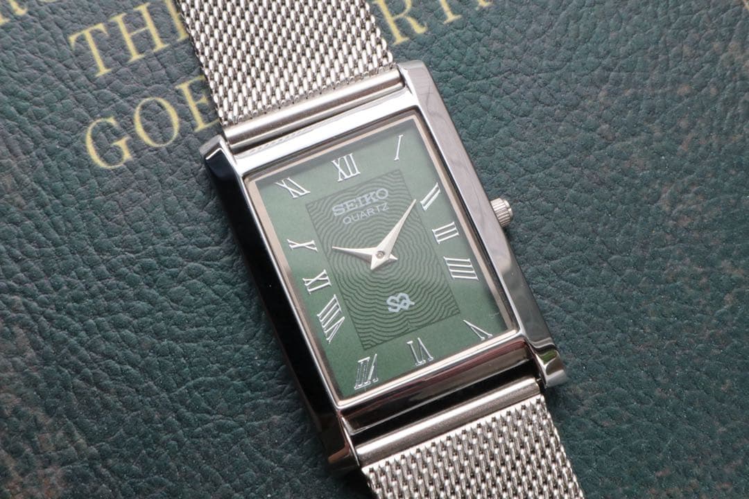 SEIKO tank 緑×銀 レクタンギュラー 稼働品