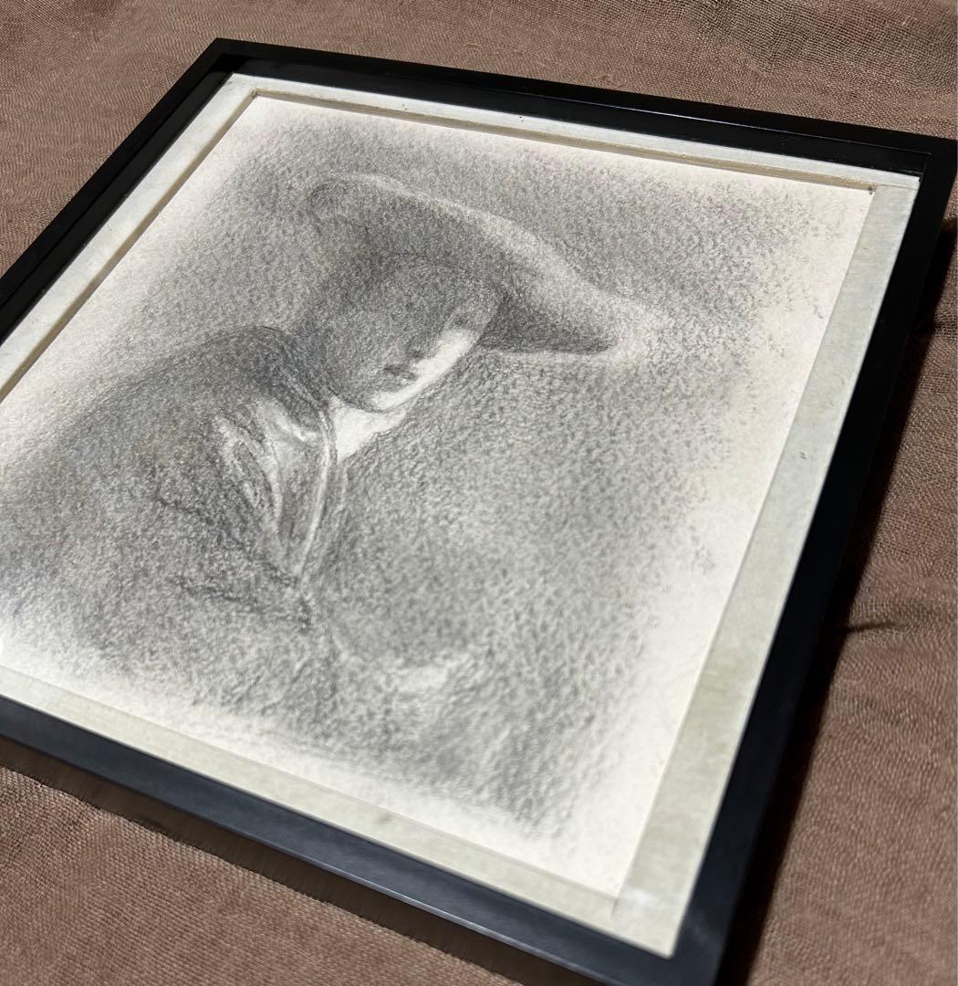 ヨハネス・フェルメール「赤い帽子の女」の鉛筆模写　額付き　箱あり