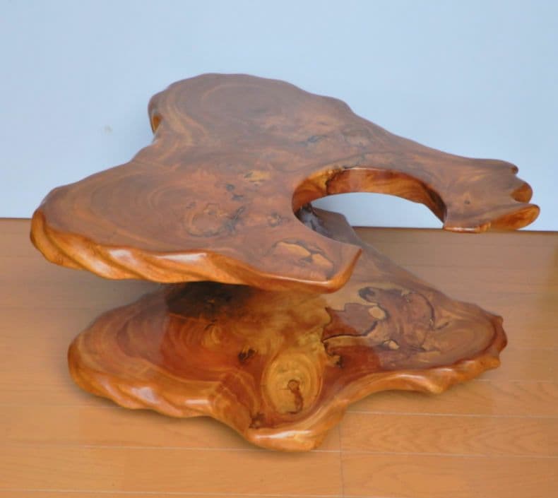 【美品】欅一枚板 移動式テーブルワゴン ローテーブル