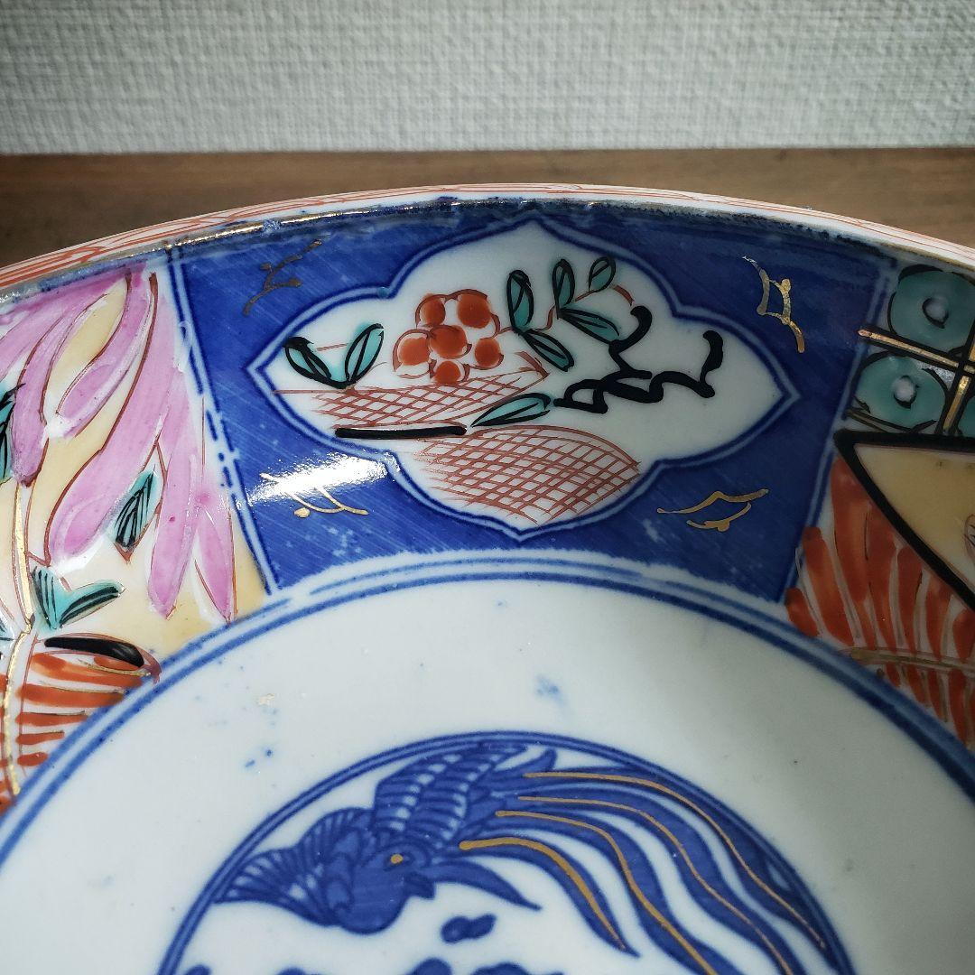 印判　鉢　丼　明治　大正　鳳凰　希少　ピンク　美品