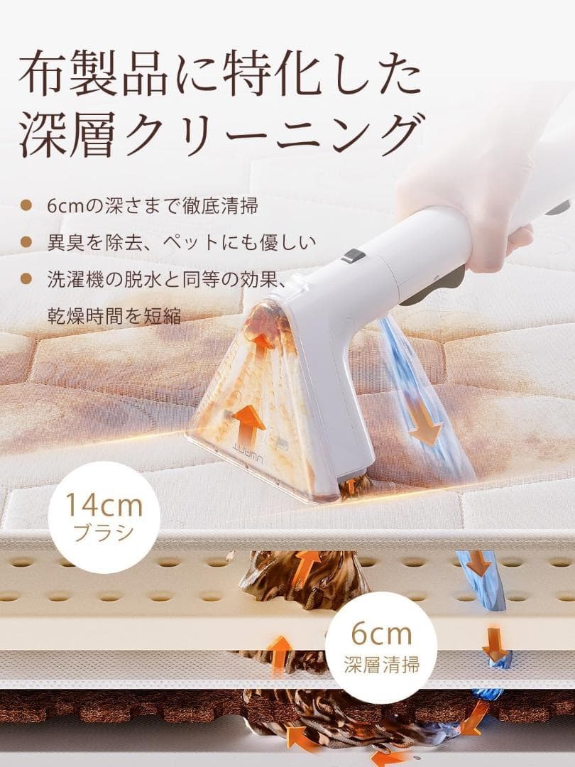 【新品】布洗浄機 12KPa 強力吸引力 2-in-1 大容量水タンク電動洗浄機