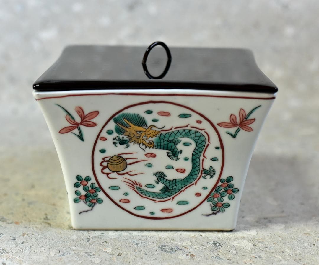 平安静山造　萬暦写桝形水指絵柄　【極上品】　お茶道具/共箱