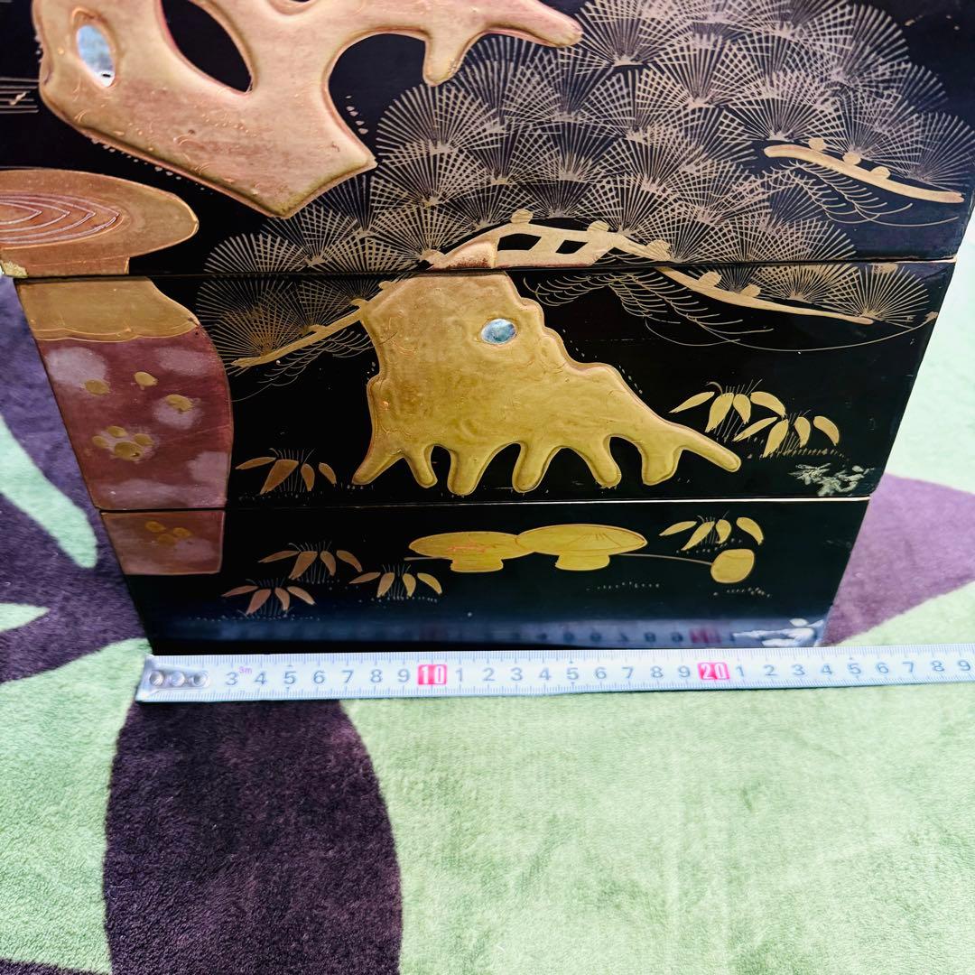 漆器　輪島塗　沈金　蒔絵　螺鈿　木製　五段　重箱　時代品