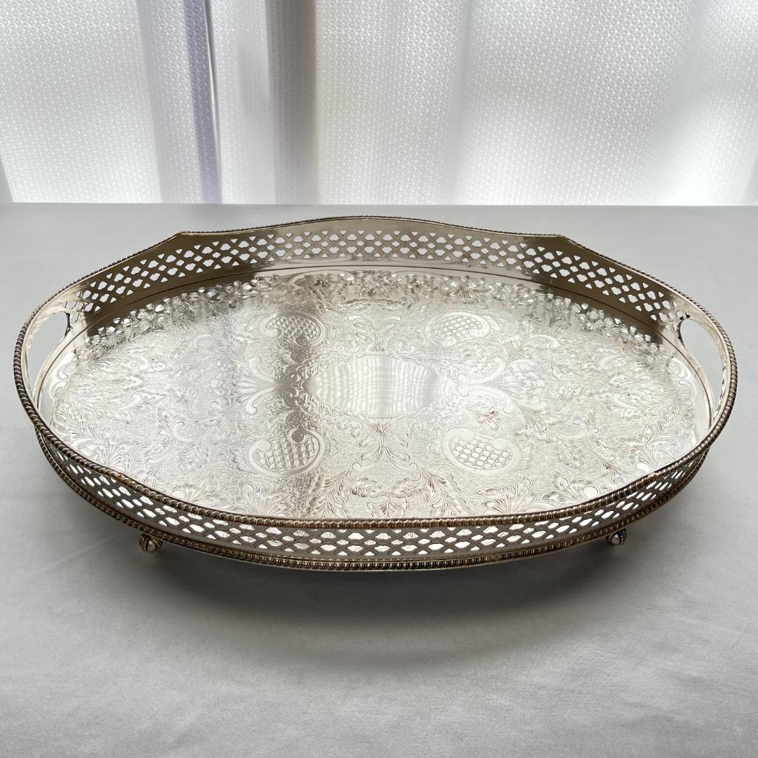 【英国】ビクトリアン ギャラリートレー 40cm 装飾フット