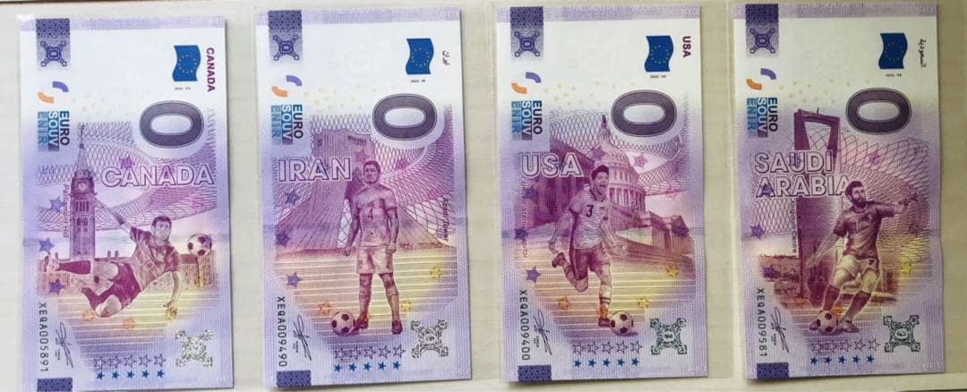 ZERO EUROサッカーワールドカップ2022年・32代表チーム未使用記念紙幣