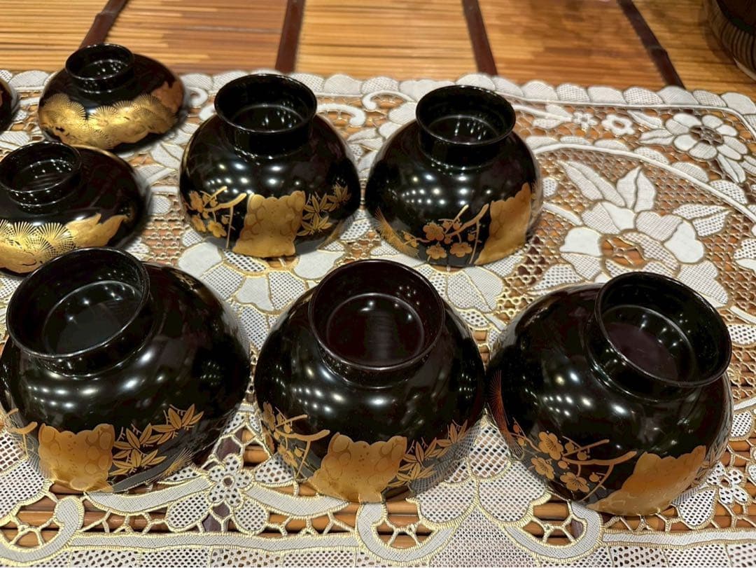 未使用 最高級 特選漆器 会津塗 吸物椀 セット 金彩 松竹梅