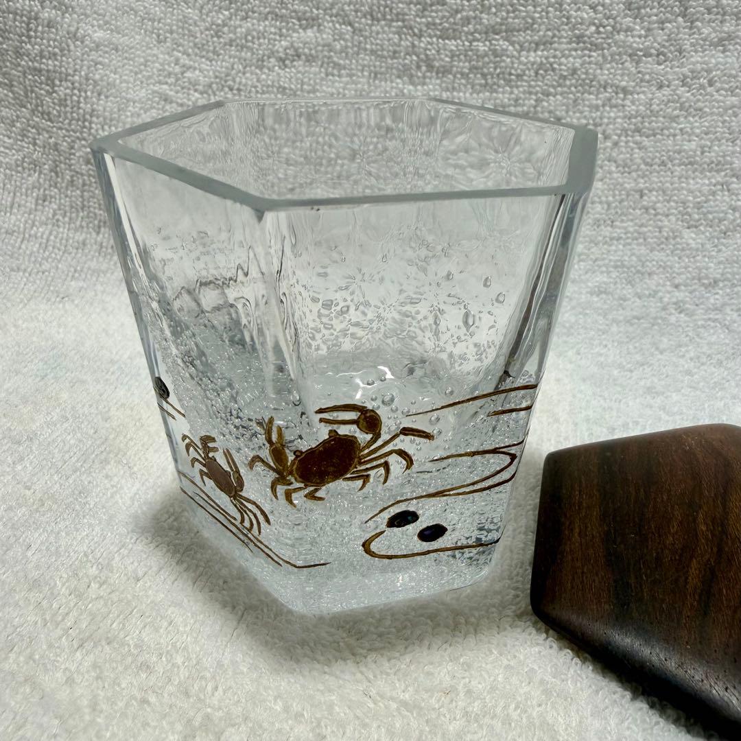茶道具 茶入 硝子茶器 六角 蟹蒔絵 蓑輪一星作【匿名配送】