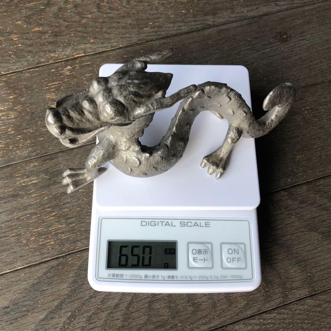 龍 竜 ドラゴン 置物 金属製 銀色